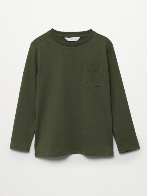 

Mango Kids Boys Olive Green Pure Cotton Solid Round Neck T-shirt