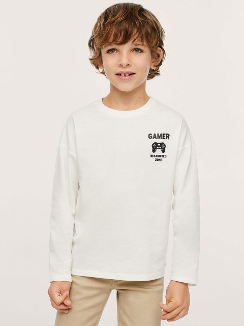 

Mango Kids Boys White & Black Gamer Print Pure Cotton T-shirt