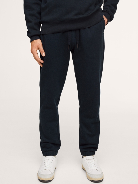 

MANGO MAN Navy Blue Solid Joggers
