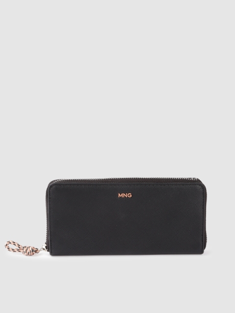 

MANGO Women Black Abstract Textured Knot Saffiano-Effect Wallet PU Zip Around Wallet