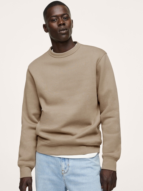 

MANGO MAN Men Beige Solid Sweatshirt