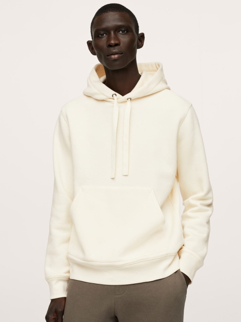 

MANGO MAN Men Off White Hooded Sweatshirt