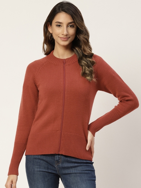 

Madame Women Rust Brown Solid Front-Open Sweater