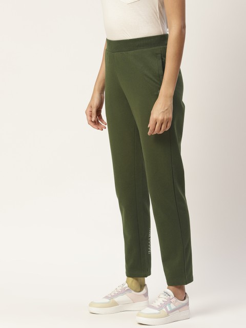

Madame Women Olive Green Solid Regular Fit Track Pants