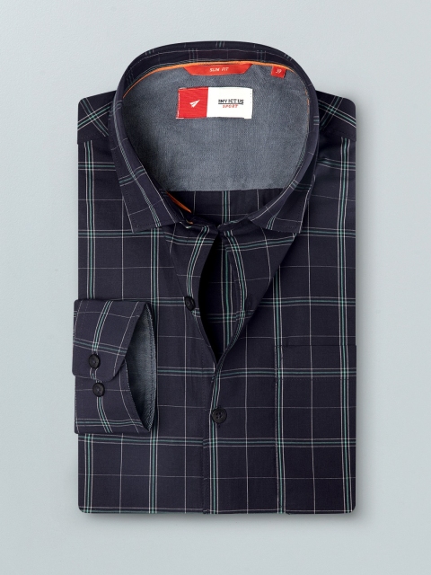 

INVICTUS Men Navy Blue & White Slim Fit Cotton Tartan Checked Casual Shirt