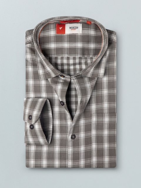 

INVICTUS Men Grey Sport Slim Fit Tartan Checks Checked Casual Shirt