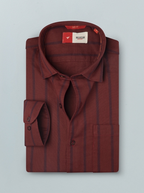 

INVICTUS Men Maroon & Blue Slim Fit Striped Casual Cotton Shirt