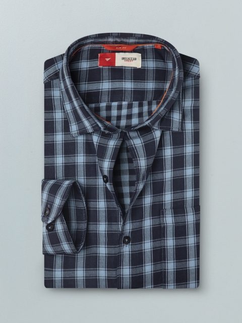 

INVICTUS Men Navy Blue Sport Slim Fit Tartan Checks Checked Casual Shirt