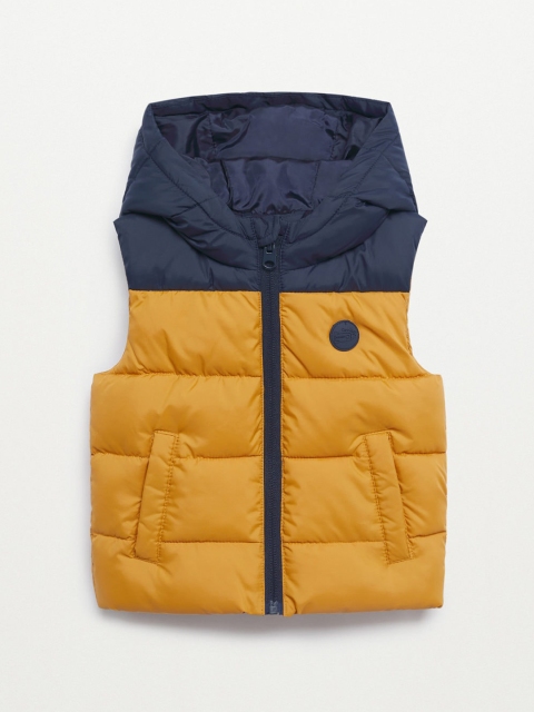 

Mango Kids Boys Mustard Yellow & Navy Blue Colourblocked Hooded Padded Jacket