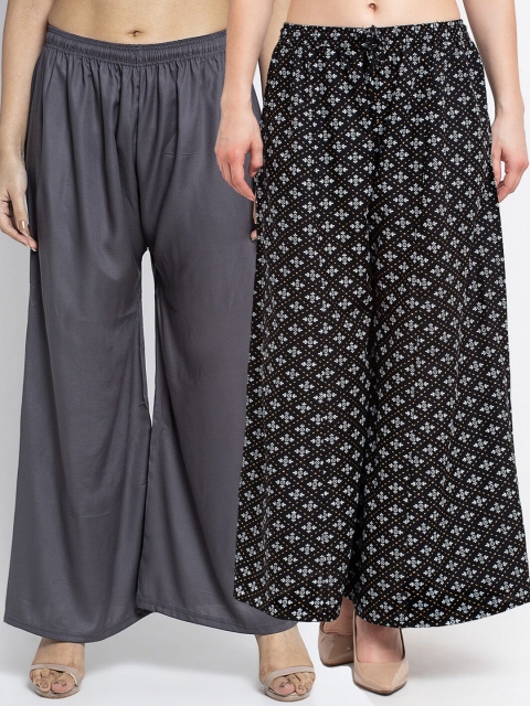 

GRACIT Women Pack of 2 Flared Knitted Ethnic Palazzos, Grey