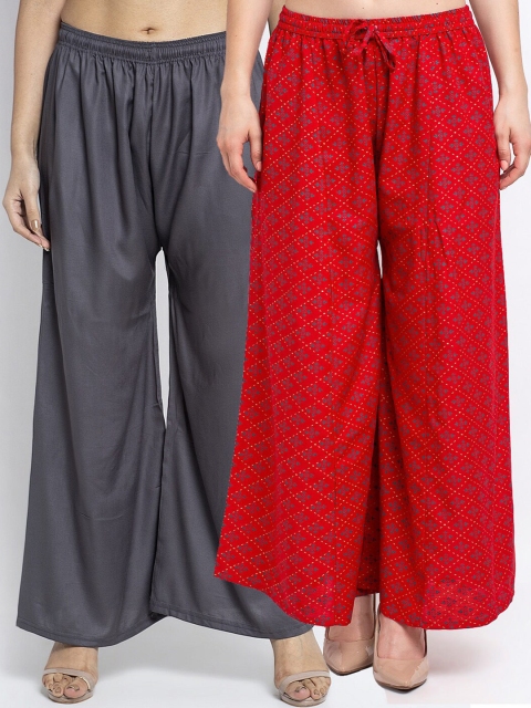 

GRACIT Women Pack of 2 Flared Knitted Ethnic Palazzos, Grey