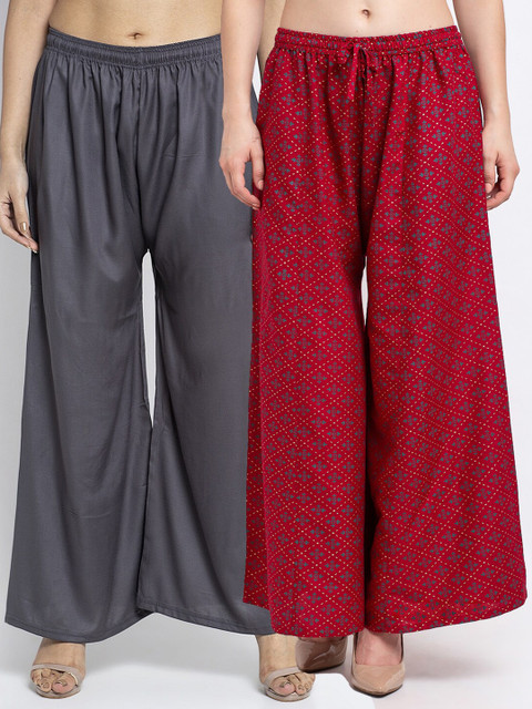 

GRACIT Women Pack of 2 Flared Knitted Ethnic Palazzos, Grey