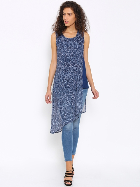 

Mother Earth Navy Blue Dabu Print Asymmetric Straight Kurta