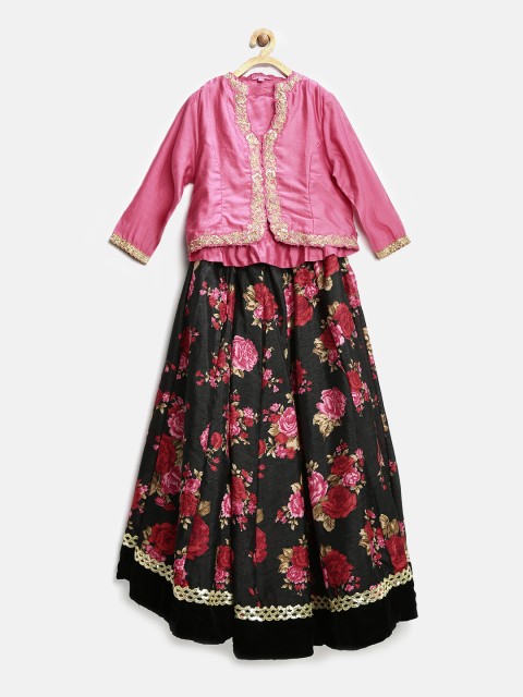 

Biba Girls Black & Pink Printed Lehenga Choli