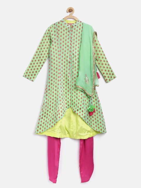 

Biba Girls Green & Magenta A-Line Kurta with Dhoti Pants and Dupatta