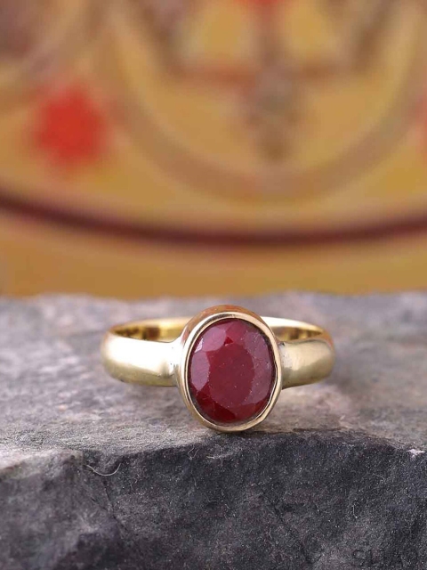 

Dare by Voylla Men Gold-Toned & Red Ruby Stone Studded Antique Finger Ring