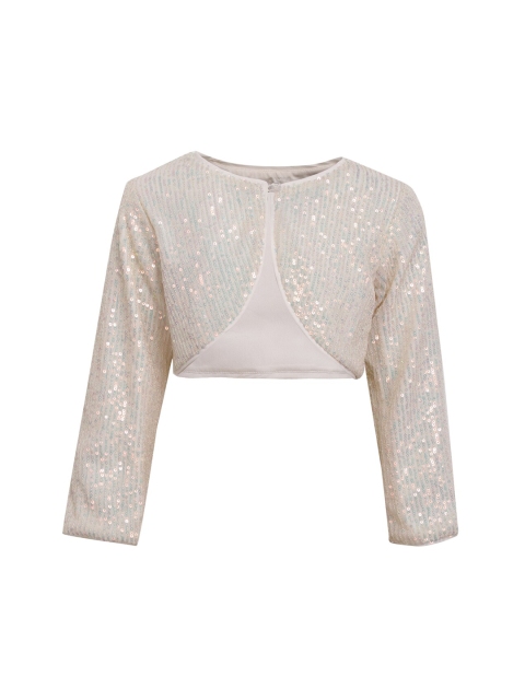 

A Little Fable Girls White Sequin Striped Embellished Crop Shrug