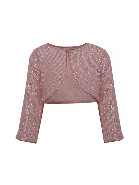 

A Little Fable Girls Pink Striped Embellished Button Shrug