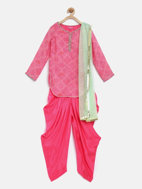 

Biba Girls Pink & Green Printed Kurta with Dhoti Pants & Dupatta