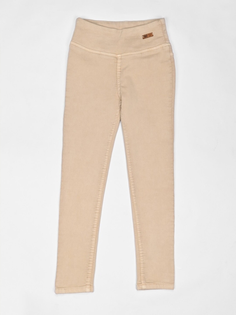 

ZOLA Girls Beige Solid Skinny-Fit Cotton Jeggings