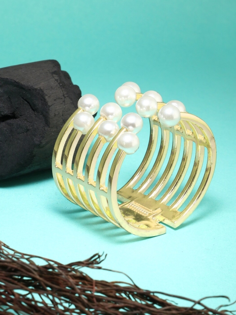 

Adwitiya Collection Women Gold-Plated & White Brass Pearls Cuff Bracelet