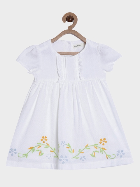 

Nuberry White Floral Cotton A-Line Dress