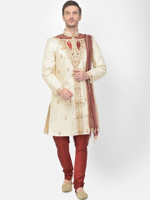 

SG LEMAN Men Beige & Rust Coloured Embellished Sherwani With Stole