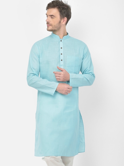 

SG LEMAN Men Turquoise Blue Solid Straight Kurta