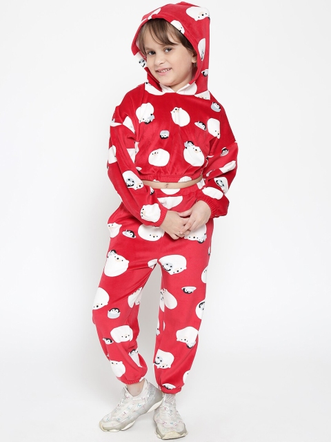 

Nauti Nati Girls Cotton Red & White Printed Polar Fleece Tracksuit