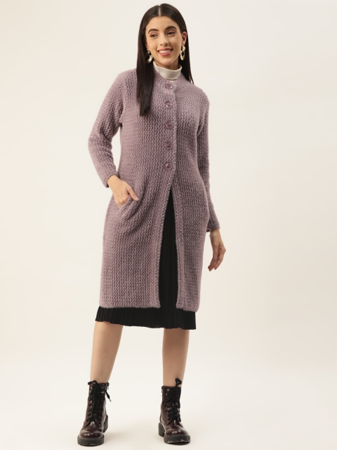 

BROOWL Women Mauve Longline Cardigan