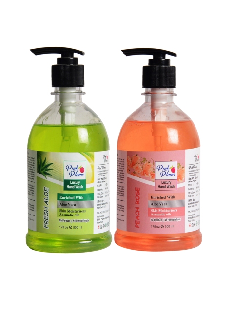 

Pink Plums Pack of 2 Aloevera Peach Rose Hand Wash 500 ml, Multi