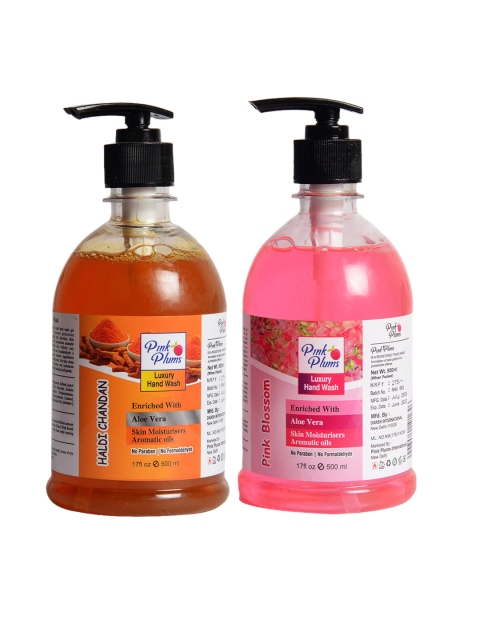 

Pink Plums Unisex Set of 2 Haldi & Pink Blossom Handwash Enriched with Aloe Vera - 100 ml, Multi