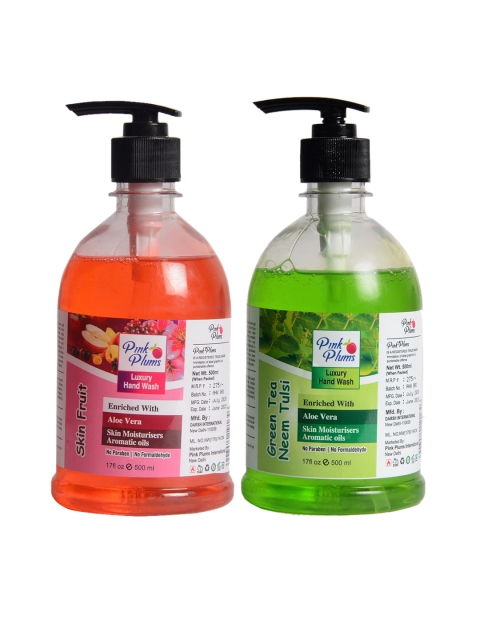 

Pink Plums Pack of 2 Skin Fruit & Green Tulsi Handwash-500ml Each, Multi