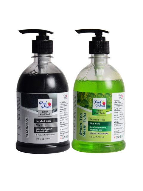 

Pink Plums Pack of 2 Charcoal & Green Tulsi Handwash-500ml Each, Multi