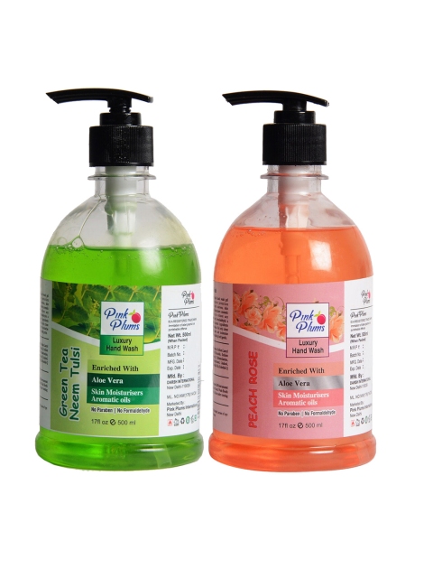 

Pink Plums Unisex Set of 2 Neem & Peach Rose Handwash Enriched with Aloe Vera - 100 ml, Green