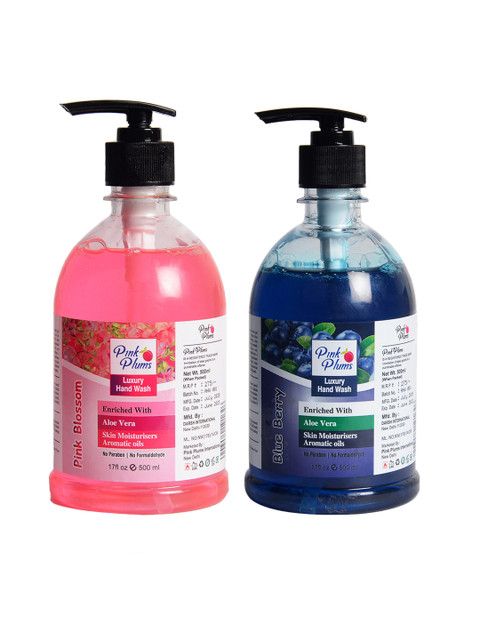 

Pink Plums Unisex Pack of 2 Pink blossom Blue Berry Handwash 500ml, Multi