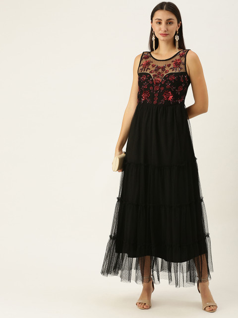 

Antheaa Black Embellished Net Maxi Dress