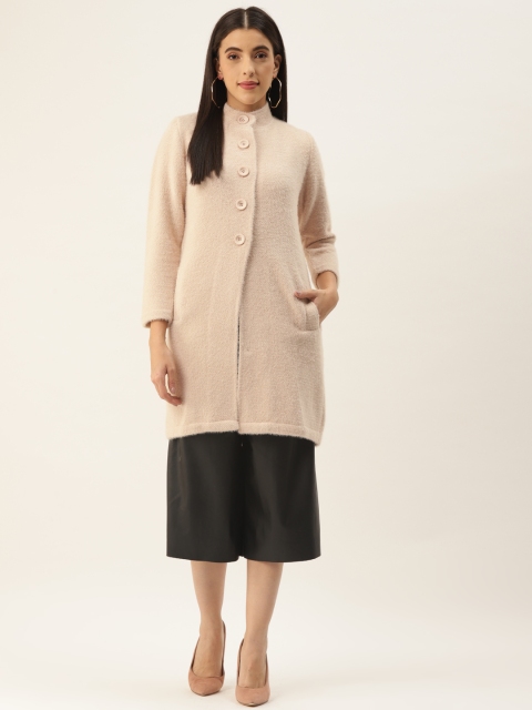 

BROOWL Women Pink Solid Longline Coat