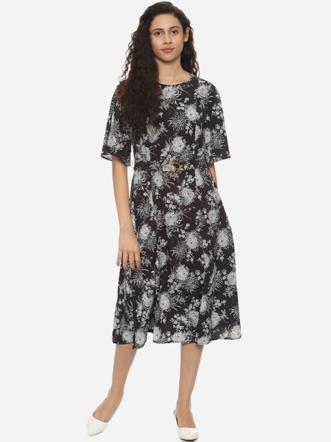 

Van Heusen Woman Black Floral A-Line Midi Dress