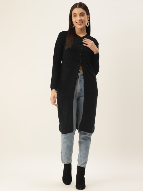 

BROOWL Women Black Wool Longline Cardigan