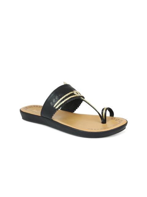 

Inc 5 Women Black Embellished Leather Ethnic One Toe Flats