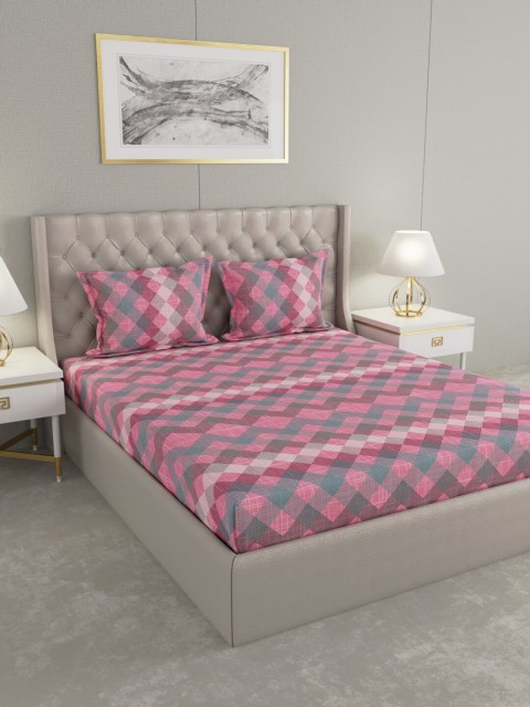 

Raymond Home Pink & White Printed 104 TC Cotton Queen Bedsheet with 2 Pillow Covers