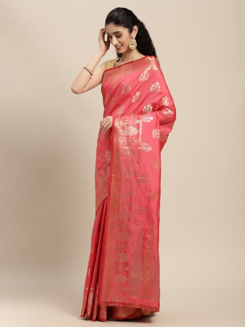 

SANGAM PRINTS Pink Floral Woven Design Pure Silk Saree