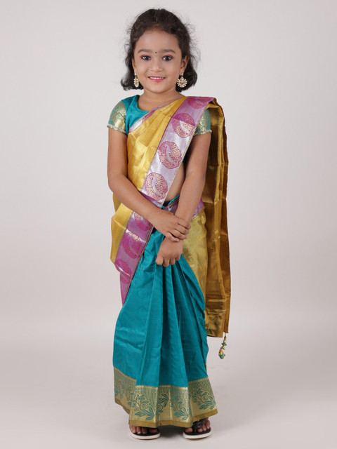 

Pothys Gold & Teal Ethnic Motifs Zari Art Silk Saree