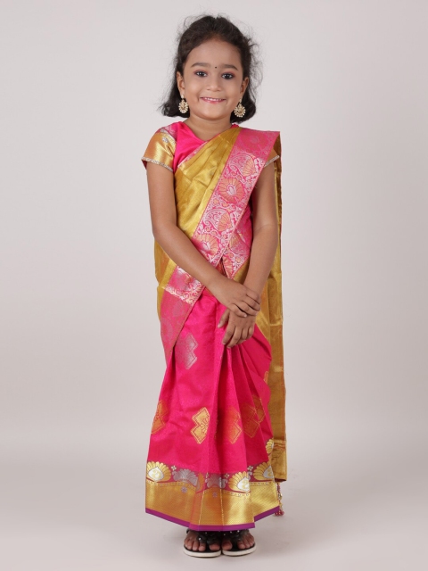 

Pothys Gold-Toned & Fuchsia Woven Design Zari Art Silk Saree