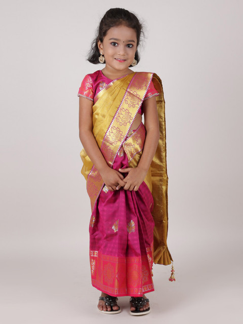 

Pothys Gold-Toned & Fuchsia Woven Design Zari Art Silk Saree