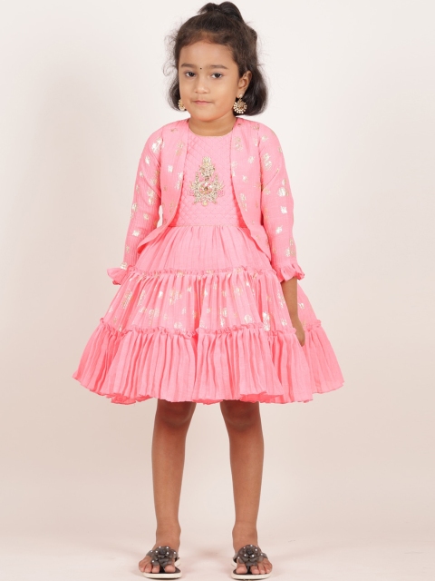 

Pothys Pink Floral Net A-Line Dress