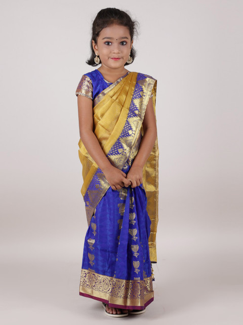 

Pothys Gold-Toned & Blue Ethnic Motifs Zari Art Silk Saree