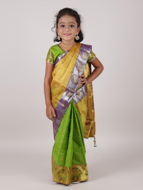 

Pothys Gold-Toned & Green Woven Design Zari Art Silk Saree