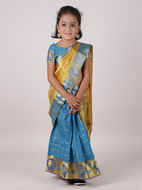 

Pothys Gold & Blue Checked Zari Art Silk Saree